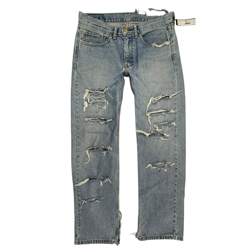 CRLEE Denim Remix Levis Jeans Straight USA Thrashed Destroyed 34x31 Grunge
